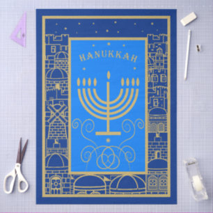 Papier Mousseline Joyeux Hanoukka Gold Menorah Joyeux Fête juive