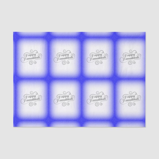 Papier Mousseline Joyeux Hanukka Fond 2 tons Bleu Blanc (Recto)