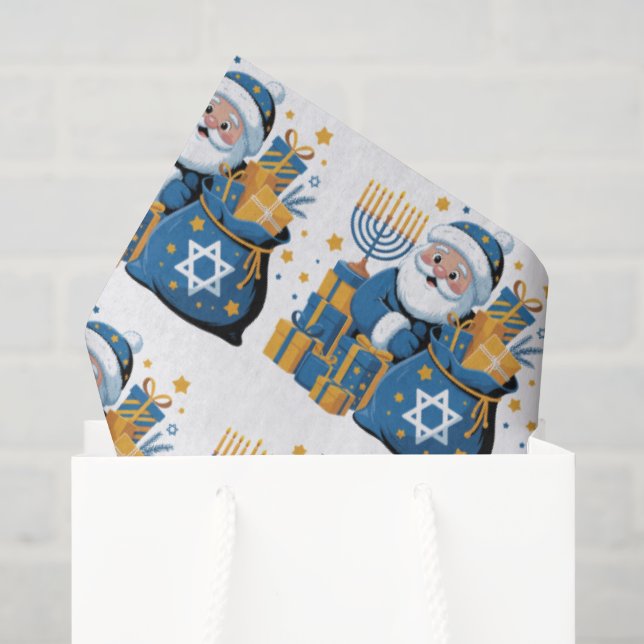 Papier Mousseline Joyeux Hanukkah Santa  (Sac cadeau)