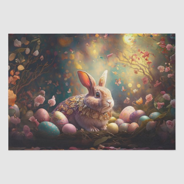 Papier Mousseline Joyeux lapin de Pâques avec oeufs de Pâques (Recto)