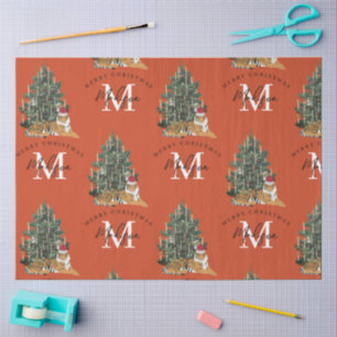 Papier Mousseline Joyeux Monogramme de Noël personnalisé Tigre et Ar