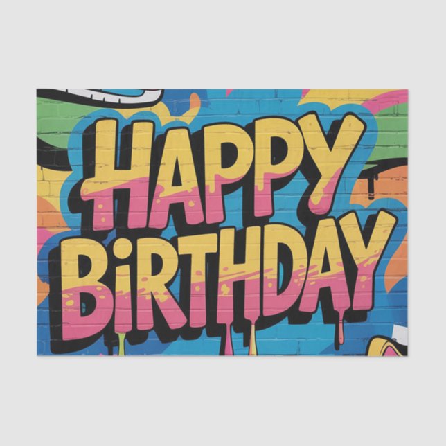 Papier Mousseline Joyeux mur de graffitis d'anniversaire avec Basket (Recto)