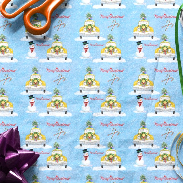 Papier Mousseline Joyeux Noël 1950 New York Yellow Cab Motif (Créateur téléchargé)