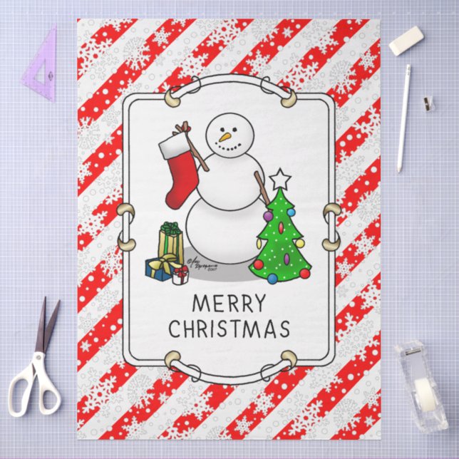 Papier Mousseline Joyeux Noël 2 Arbre Stocker Snowman (Artisanat)
