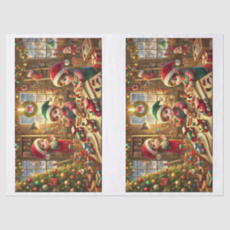 Papier Mousseline Joyeux Noël avec des elfes au jeu