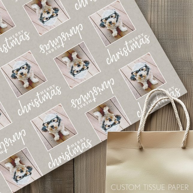 Papier Mousseline Joyeux Noël avec un Carré Photo taupe (Custom Tissue Paper)