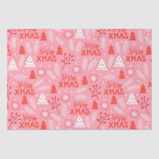Papier Mousseline Joyeux Noël Botanique Rose-Rétro