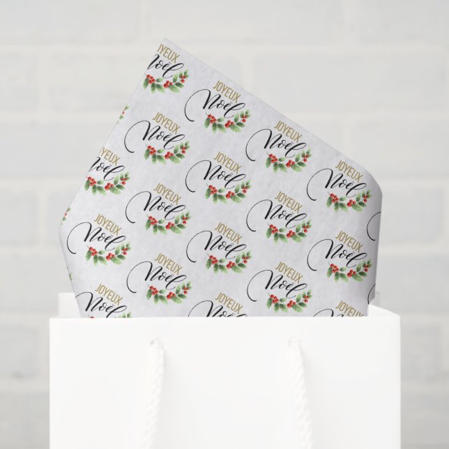 Papier Mousseline Joyeux Noël Chic Holly Floral | Noël (Sac cadeau)