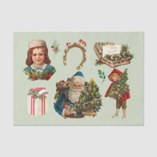 Papier Mousseline Joyeux Noël Collage Vintage avec Père Noël