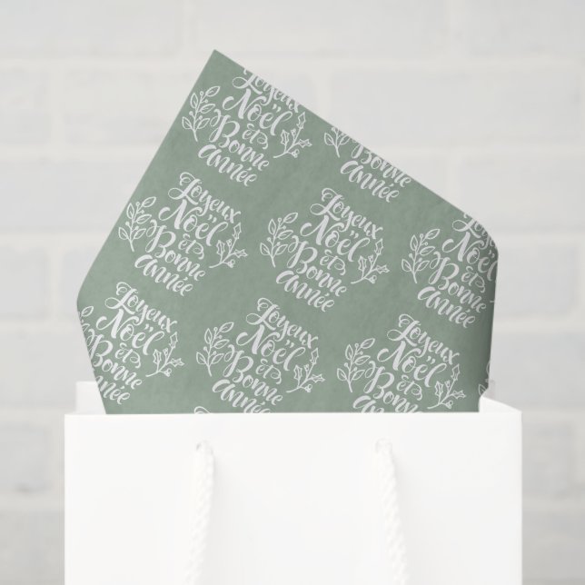 Papier Mousseline Joyeux Noël et Bonne Année Sage Green Christmas (Sac cadeau)
