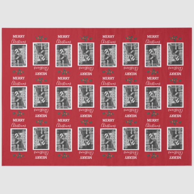 Papier Mousseline Joyeux Noël Festif Customisé Photo - Rouge (Recto)