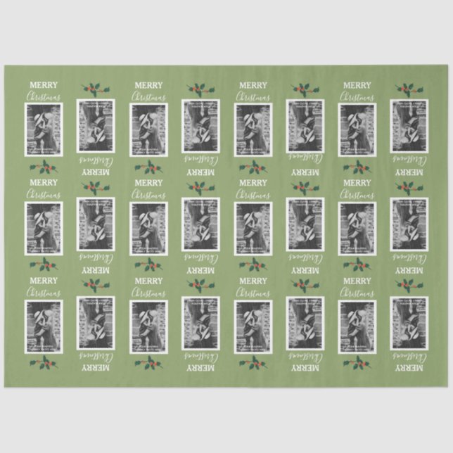 Papier Mousseline Joyeux Noël Festif Customisé Photo - Vert (Recto)