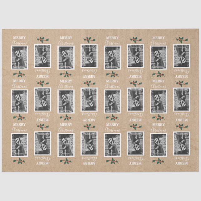 Papier Mousseline Joyeux Noël Festive Customisé Photo - Kraft (Recto)