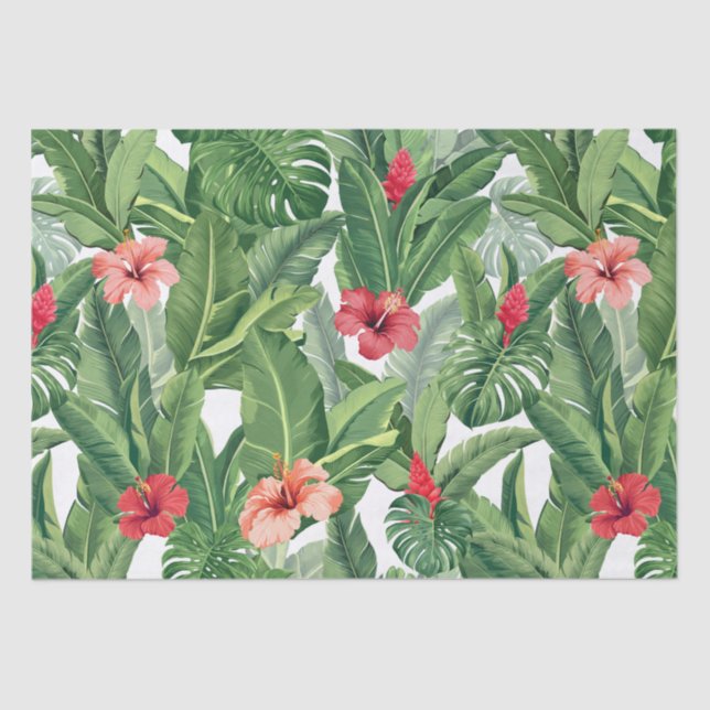Papier Mousseline Joyeux Noël Fleur Tropicale Feuille verte Rouge (Recto)