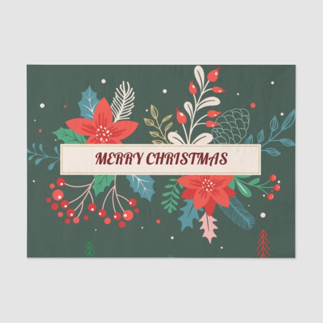 Papier Mousseline Joyeux Noël Floral (Recto)