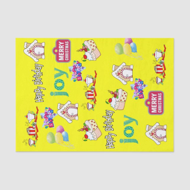 Papier Mousseline Joyeux Noël Joyeux Anniversaire Tissu Papier (Recto)