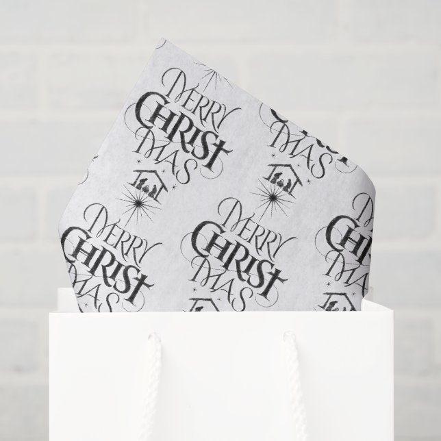 Papier Mousseline Joyeux Noël lettrage calligraphique chrétien (Sac cadeau)
