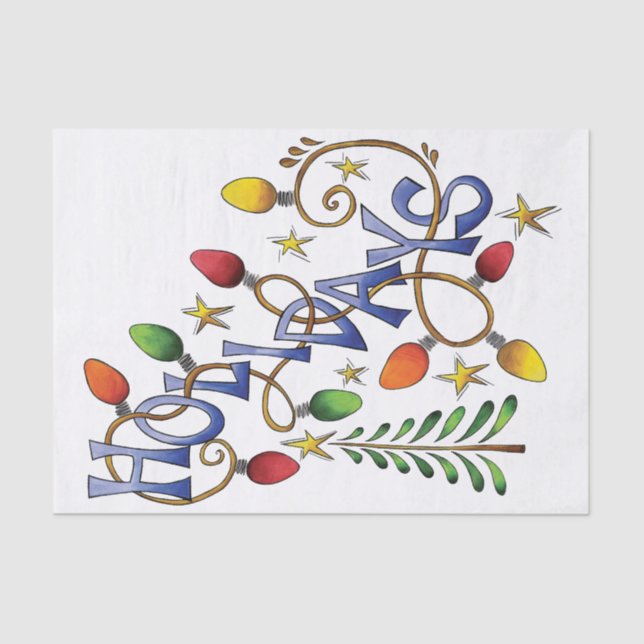 Papier Mousseline Joyeux Noël, Lumières et Étoiles avec Texte de Fêt (Recto)