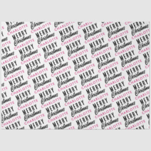 Papier Mousseline Joyeux Noël personnalisé Nom rose tendance