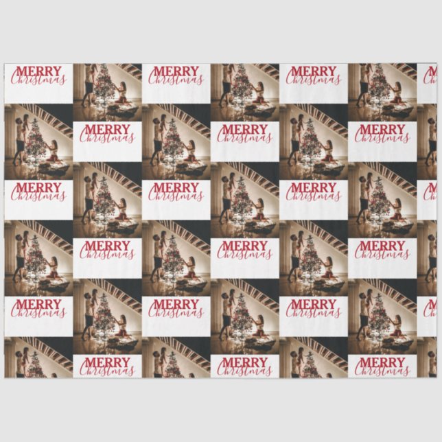 Papier Mousseline Joyeux Noël Photo de famille personnalisée (Recto)