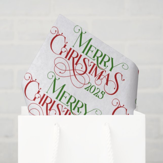 Papier Mousseline Joyeux Noël Red Green Festive Retro Typographie (Sac cadeau)
