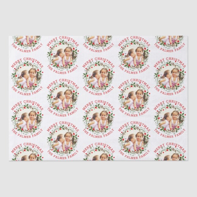 Papier Mousseline Joyeux Noël rouge, fêtes à fleurs (Recto)