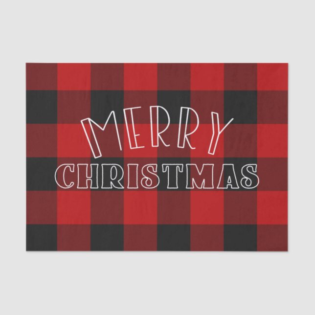 Papier Mousseline Joyeux Noël Rouge noir Buffalo Plaid Motif (Recto)