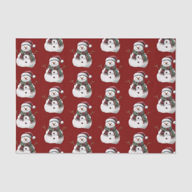 Papier Mousseline Joyeux Noël Rouge Vert Snowman (Recto)