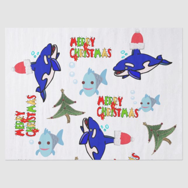 Papier Mousseline Joyeux Noël Tissu Papier Requin Poisson (Recto)