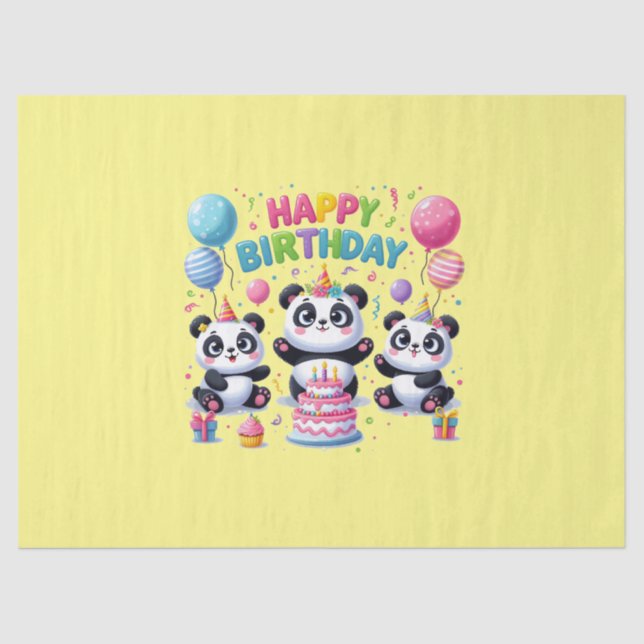 Papier Mousseline Joyeux Pandas d'anniversaire (Recto)