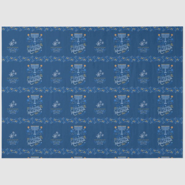 Papier Mousseline Joyeux papier de tissu Hanoukka pour cadeaux (Recto)