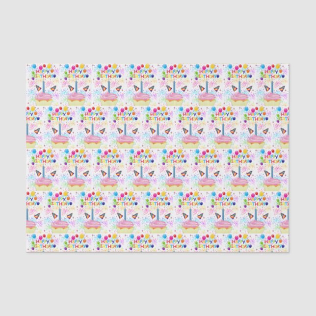 Papier Mousseline Joyeux papier de tissus d'anniversaire (Recto)