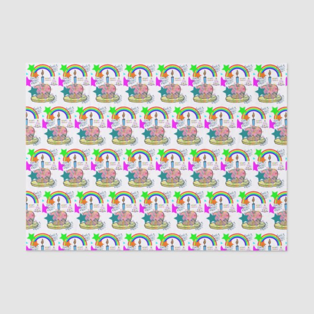 Papier Mousseline Joyeux papier Tissu Anniversaire Arc en ciel (Recto)