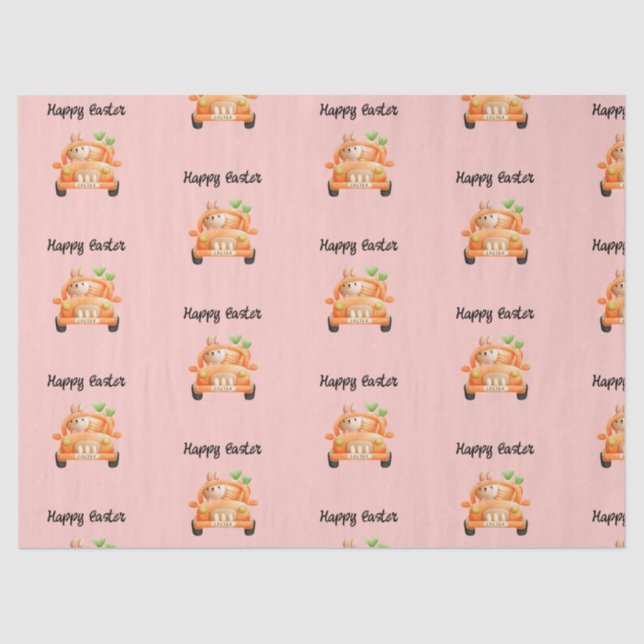 Papier Mousseline Joyeux pilote de Pâques lapin rose (Recto)