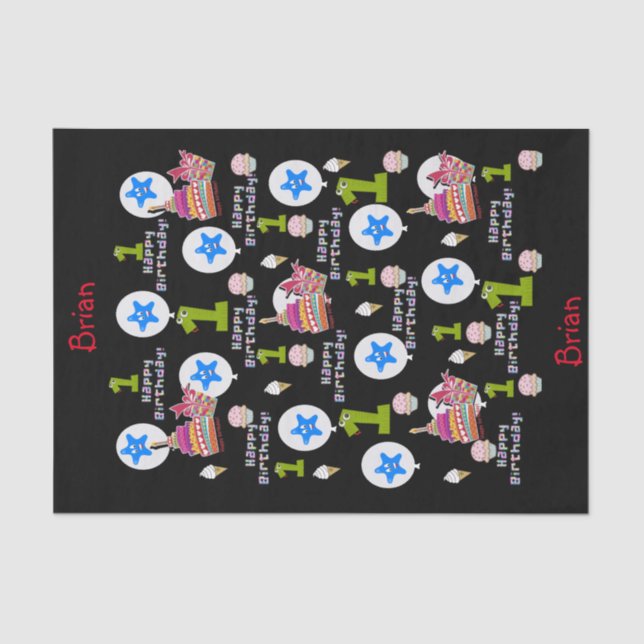 Papier Mousseline Joyeux premier anniversaire Tissue Paper #1 (Recto)