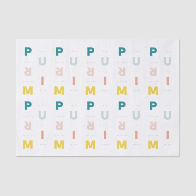 Papier Mousseline Joyeux Purim coloré (Recto)