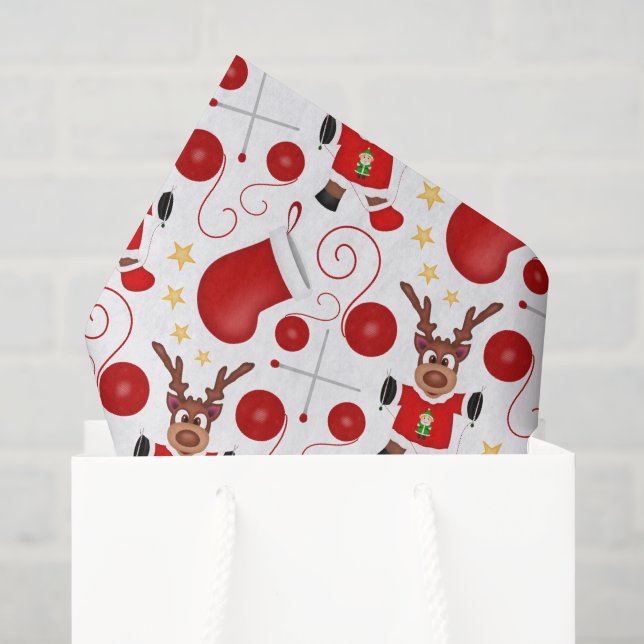 Papier Mousseline Joyeux Renne de Noël Rouge Mignon (Sac cadeau)