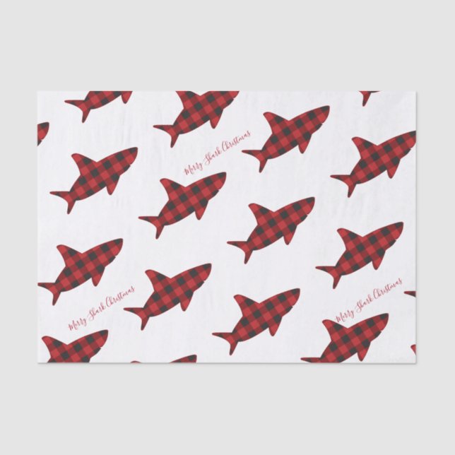 Papier Mousseline Joyeux requin Noir blanc noir blanc rouge plaid (Recto)