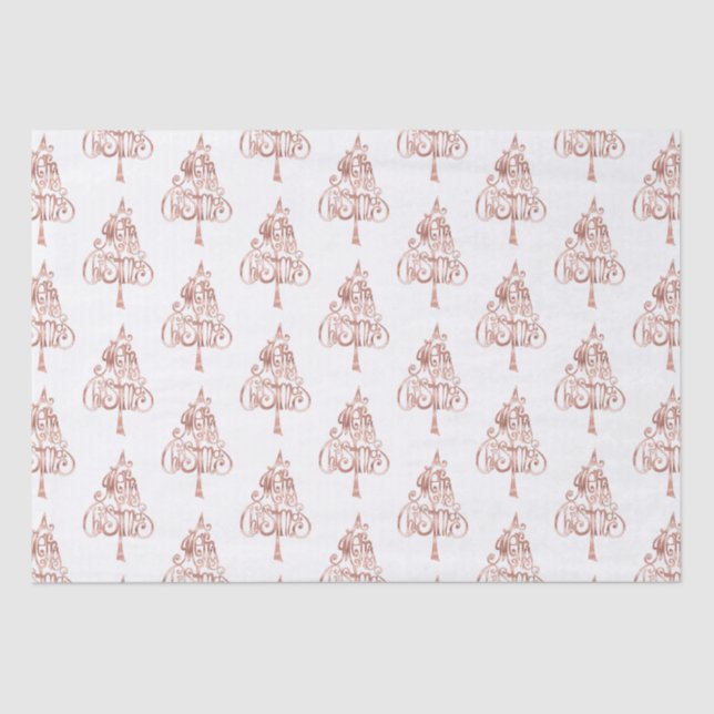Papier Mousseline Joyeux sapin de Noël blanc Rose or (Recto)