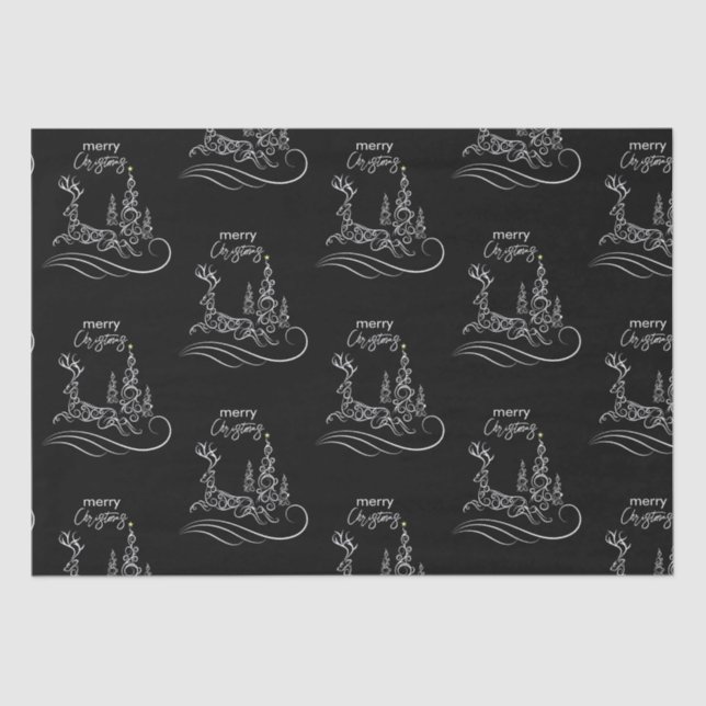 Papier Mousseline Joyeux sapin de Noël et renne (Recto)