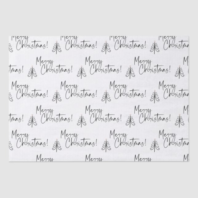 Papier Mousseline Joyeux sapin noir blanc (Recto)