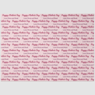 Papier Mousseline Joyeux script de la fête des mères rose pâle Nom d