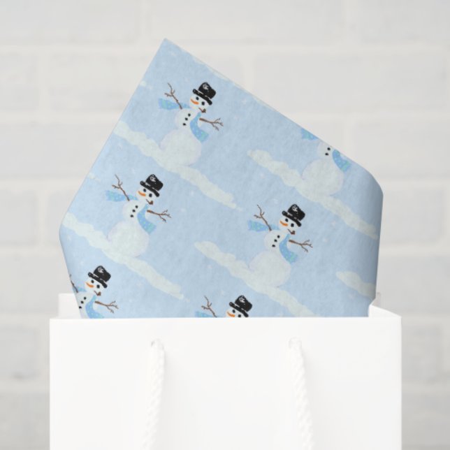 Papier Mousseline Joyeux Snowman Motif Bleu Noël hiver (Sac cadeau)