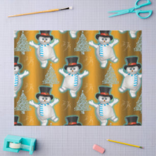 Papier Mousseline Joyeux Snowmen de danse Noël doré