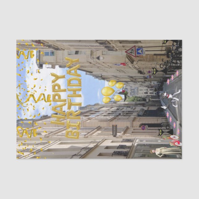 Papier Mousseline Joyeux Tissu d'anniversaire Paris France (Recto)