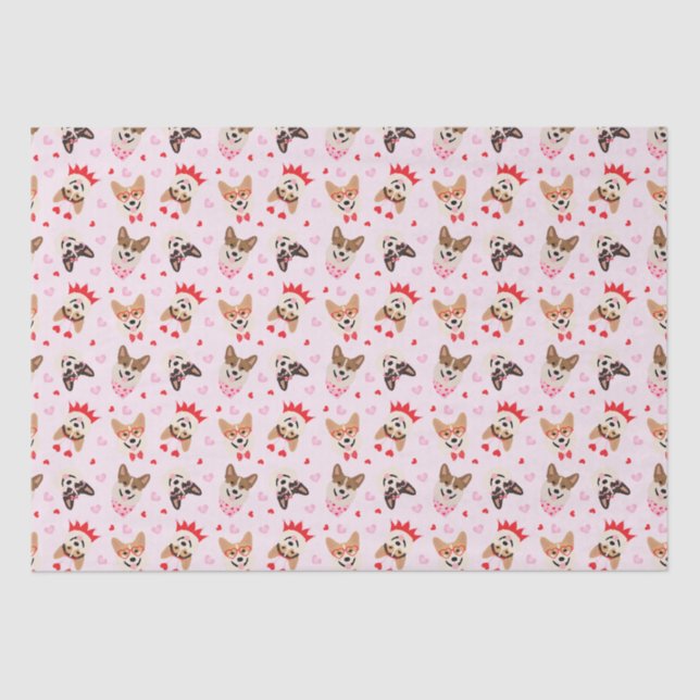 Papier Mousseline Joyeux Valentines Day Pembroke Welsh Corgi Chiens (Recto)