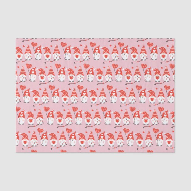 Papier Mousseline Joyeux Valentines Jour Gnomes Motif rose rouge (Recto)