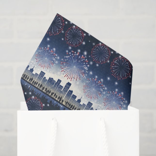 Papier Mousseline July 4th Fireworks Skyline 1776–2026 Festive Gift (Sac cadeau)