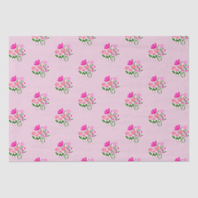 Papier Mousseline Jumeaux en fleurs joyeux rose (Recto)