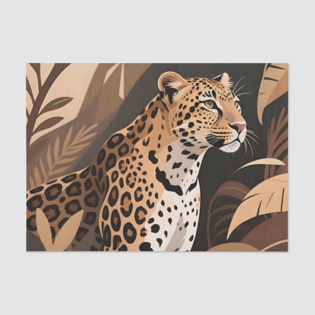 Papier Mousseline Jungle faunique léopard majestueux  (Recto)